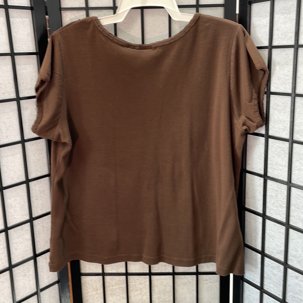 Cindy Ambuehl Sequenced, Beaded brown T-shirt.SZ 1X - Picture 2 of 6